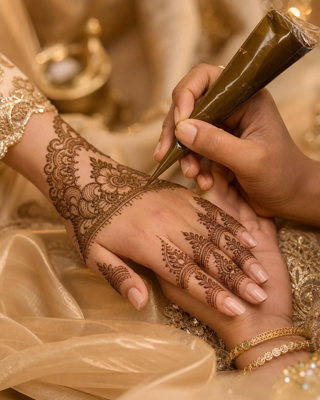 Fariha applying henna to a bride